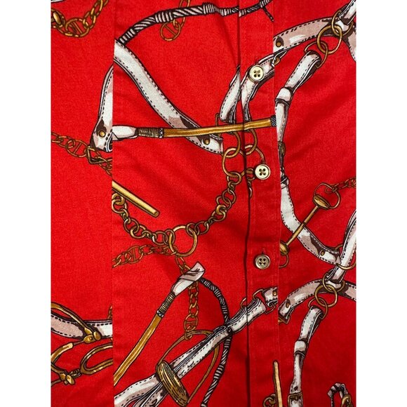 Talbots Red Equestrian Button Up Long Sleeve Top Size 2 Stretch Old Money Preppy - Picture 6 of 9